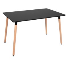 Masa dining bucatarie, dreptunghiulara, 120x80x74 cm, Blat MDF, Picioare lemn, Negru Household NewTrend
