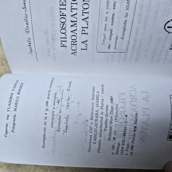 FILOSOFIE ACROMATICA LA PLATON Isabela Vasiliu - Scraba, dedicatie pentru Dan Grigorescu