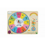 Puzzle educativ cu butoni-Invata ceasul, 13 piese, lemn,30x22 cm