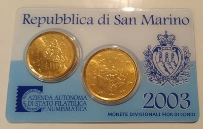 Card 2 monede San Marino - 20 si 50 Cents 2003 foto