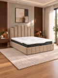 Cumpara ieftin Pat Cadiz 160x200 cm Tapitat Catifea Bej cu Somiera Inclusa