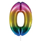 Balon Petrecere Folie, Model Curcubeu Metalizat, Cifră 0, 81cm, Multicolor, Oem