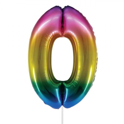 Balon Petrecere Folie, Model Curcubeu Metalizat, Cifră 0, 81cm, Multicolor foto