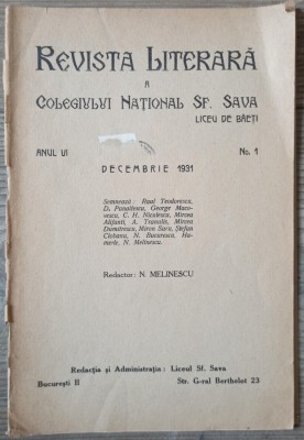 Revista Literara a Colegiului National Sf. Sava// decembrie 1931 foto