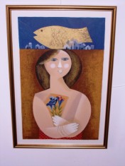 Sami Briss (n. 1930 Iasi) &amp;quot;Buchetul de flori&amp;quot;, litografie, tablou autentic foto