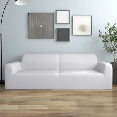 vidaXL Husă elastică pentru canapea cu 3 locuri poliester jersey alb foto