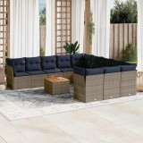 Set mobilier de grădină cu perne, 12 piese, gri, poliratan