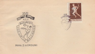 1959 Romania - FDC A VIII-a editie a Jocurilor Balcanice (supratipar), LP 479 foto