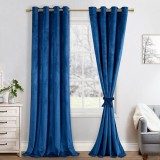 Set doua draperii catifea blackout, albastru marin