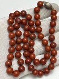 COLIER JASP ROSU Natural + ARGINT 925 - Bile mari slefuite si lacuite - Vintage!