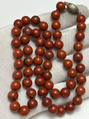 COLIER JASP ROSU Natural + ARGINT 925 - Bile mari slefuite si lacuite - Vintage! foto