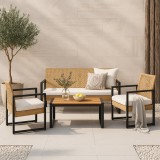 Set mobilier de gradina Calciano, 4 piese, cu perne bej si blat din acacia