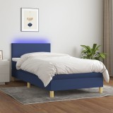 Gossi pat cu arcuri, saltea si led, albastru, 90x200 cm, textil