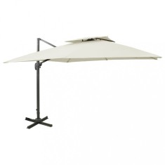 vidaXL Umbrelă &icirc;n consolă cu &icirc;nveliș dublu, nisipiu, 300x300 cm