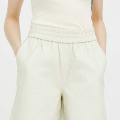 Herskind pantaloni scurti de piele Lava femei, culoarea bej, neted, high waist