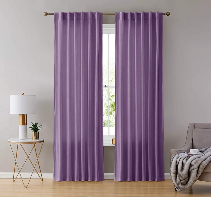 Draperie din catifea cu rejansa transparenta cu ate pentru galerie, Madison, 200x240 cm, densitate 700 g/ml, Mov inchis, 1 buc
