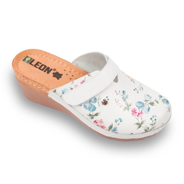 Saboti medicali Leon 1003 alb cu flori – dama Saboti medicali Leon 1003 alb cu flori – dama