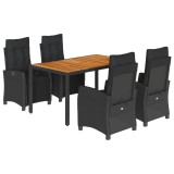 Cumpara ieftin Set mobilier de gradina cu perne, 5 piese, negru, poliratan