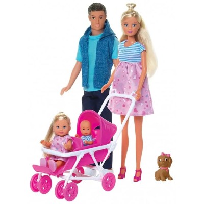 Set Simba Steffi Love Welcom Surprise Family papusa Steffy 29 cm, papusa Kevin 29 cm, papusa Evi 12 cm si accesorii foto