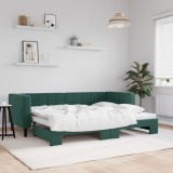 Cumpara ieftin Pat de zi cu extensie, verde &icirc;nchis, 80x200 cm, catifea