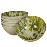 Set 6 boluri, 600 ml, Hawaii, Crem deschis cu frunze verzi