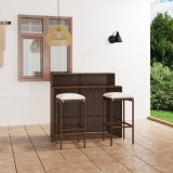 VidaXL Set mobilier bar de grădină cu perne, 3 piese, maro