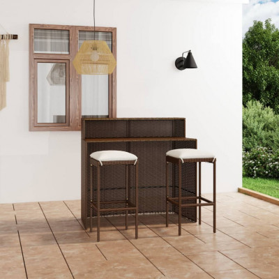 vidaXL Set mobilier bar de grădină cu perne, 3 piese, maro foto