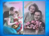 HOPCT 1660 CUPLU-ROMANTICA-FRANTA--LOT 2 CARTI POSTALE VECHI-CIRCULATE