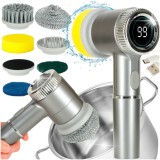 Perie electrica 5-in-1 cu 5 accesorii de curatare pentru baie, podea, rosturi faianta, piscina, cu afisaj cu LED si incarcare USB