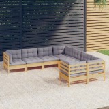 vidaXL Set mobilier de grădină cu perne gri, 8 piese, lemn masiv pin 3096970