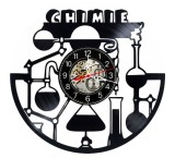Ceas de perete decorativ disc vinil, Model Chimie Laborator Eprubete, Negru, 30 cm, Mecanism Quartz Silentios