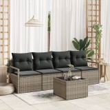 Set canapea gradina Gossi 5 piese cu perna gri ratan polimer, canapea gradina Gossi 2-seater cu spatiu depozitare &amp; perna gri ratan polimer