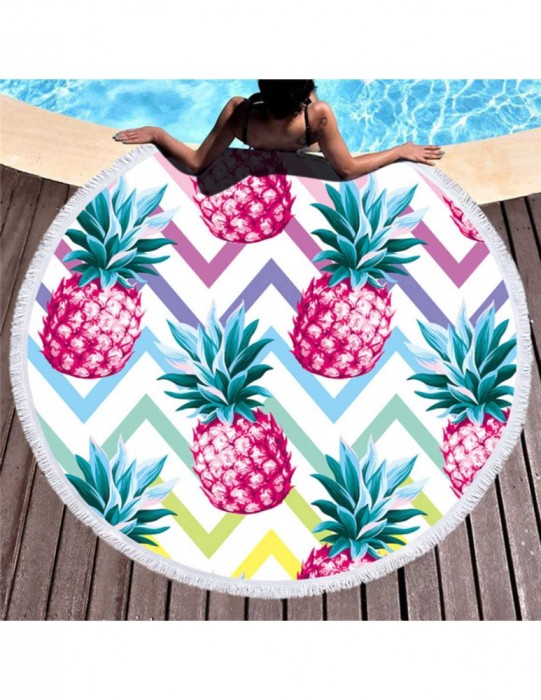 Prosop mare de Plaja super absorbant forma rotunda diametru 150cm model Ananas