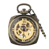 Ceas de buzunar Gorben P009 Bronz-Auriu - Steampunk Mecanic, Afișaj cu Cifre Romane, Cu Lant Vintage Retro