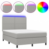 Cumpara ieftin Pat cu arcuri, saltea si LED, gri deschis, 140x190 cm, textil