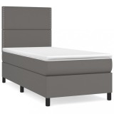 Cumpara ieftin Pat box spring cu saltea, gri, 100x200 cm, piele ecologica