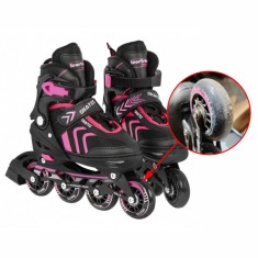 Role/patine reglabile, 4 in 1, marime 39-43, buton ajustare, sina aluminiu, roz si negru, RESIGILAT