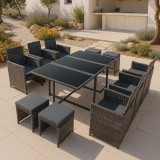 Set mobilier de gradina din poliratan Laredo XL, 11 piese, gri melanj