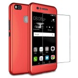 Husa Full Cover 360&deg; (fata + spate + geam sticla) pentru Huawei P9 Lite, rosu