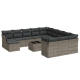 Set mobilier de gradina cu perne, 13 piese, gri, poliratan