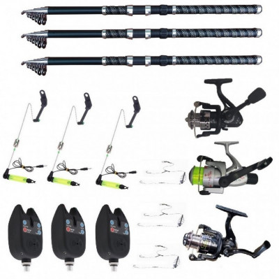 Set 3 lansete Ultra Carp 3 metrii, 3 senzori eastshark, 3 swingeri led, 3 mulinete si forfati foto