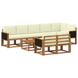 vidaXL Set de canapele de exterior 9 pcs Natural și Crem Poliester 3385321