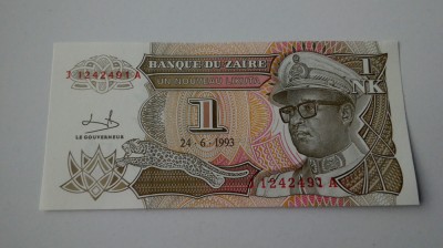 BANCNOTA ZAIR 1 NOUVEAU LIKUTA 1993 UNC foto