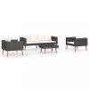 Set mobilier de gradina cu perne, 4 piese, negru, poliratan