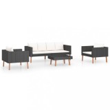 Set mobilier de gradina cu perne, 4 piese, negru, poliratan