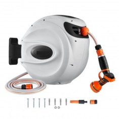 Furtun pentru gradina, retractabil, Lungime 20 m, 3 straturi, 14 Bar, mobil 180&deg;, montaj pe perete