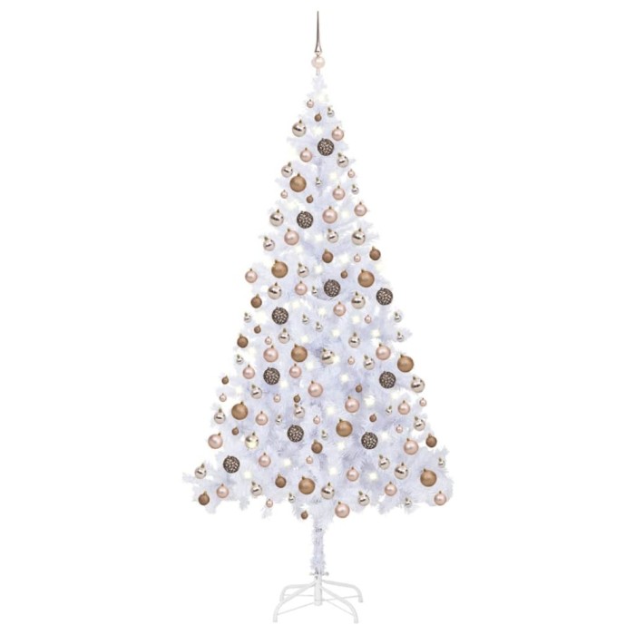 Brad de Crăciun pre-iluminat cu set globuri, 210 cm, 910 ramuri