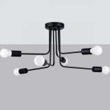 Candelabru Norah Negru Oțel 6 Becuri Neregulate Modern De Interior