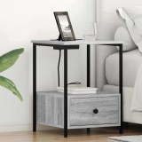 vidaXL Cabinet de noptiere cu stație de &icirc;ncărcare 2 pcs sonoma gri
