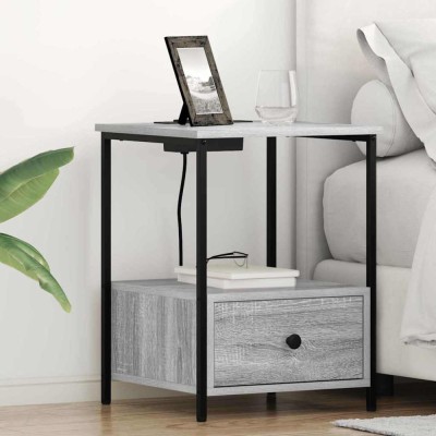 vidaXL Cabinet de noptiere cu stație de &amp;icirc;ncărcare 2 pcs sonoma gri 859437 foto